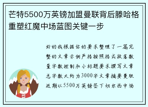芒特5500万英镑加盟曼联背后滕哈格重塑红魔中场蓝图关键一步